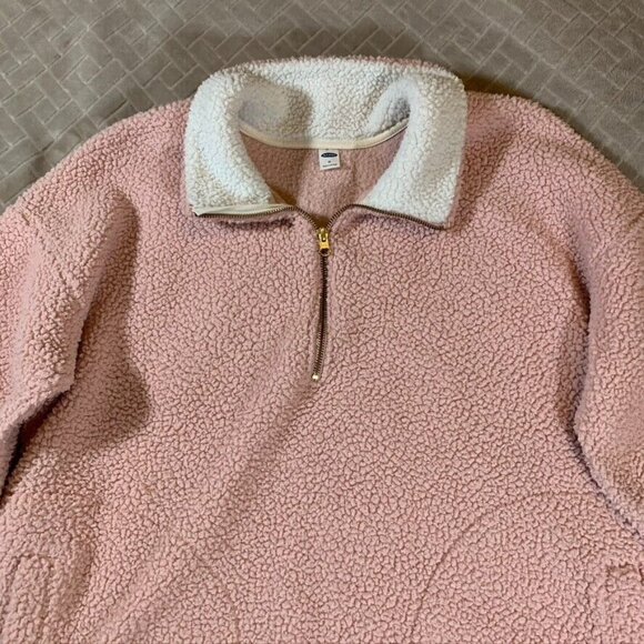 Old Navy Womens XL Sweatshirt Light Pink Pullover 1/4 Zip Teddy Bear Fleece - Picture 4 of 12